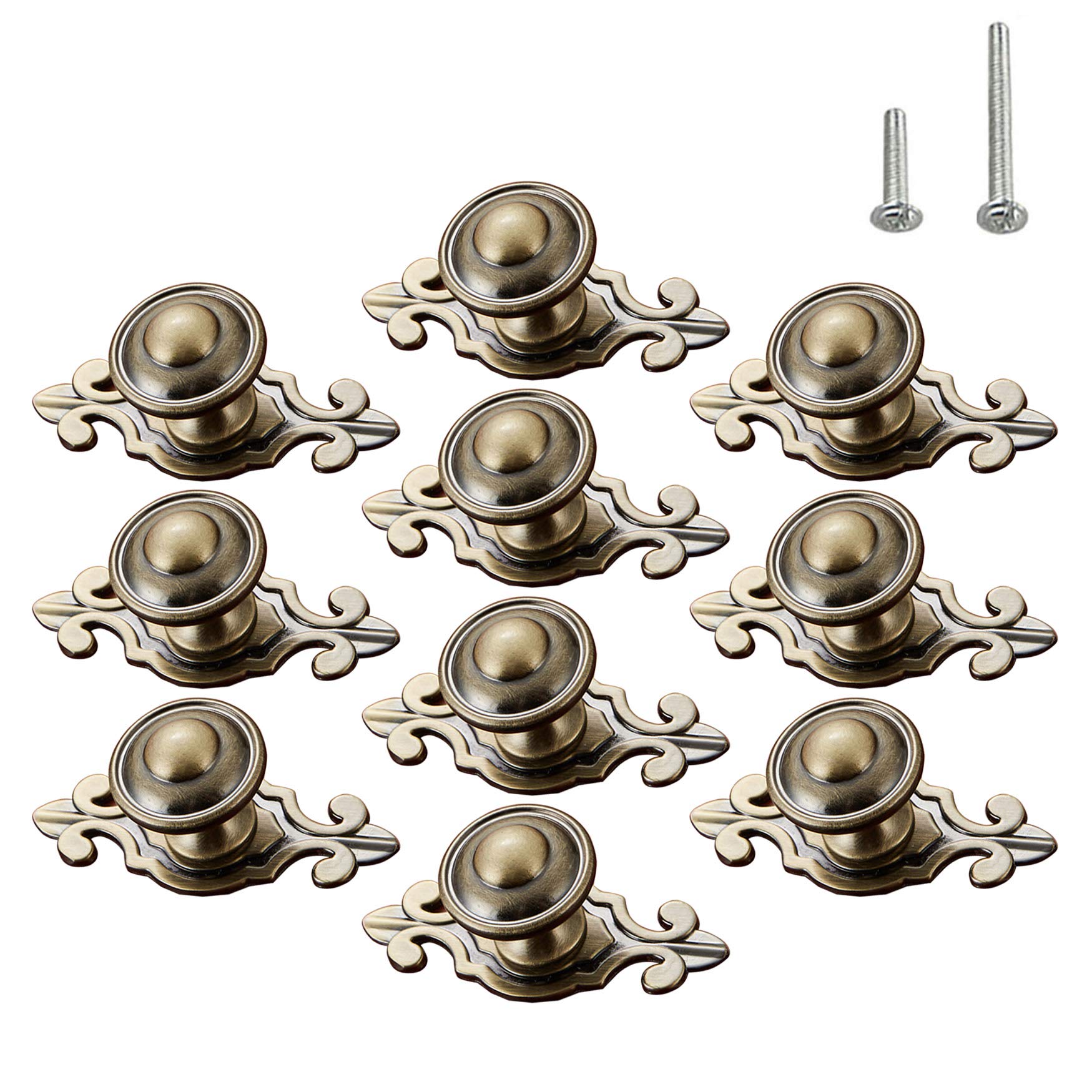 HUAMULAN 10 Pack Retro Alloy Knobs,Vintage Dresser Kitchen Petal Cabinet Pulls Bronze Alloy Base Back Plate Kid Cupboard Wardrobe Drawer Door Handles,2 Sized Screws